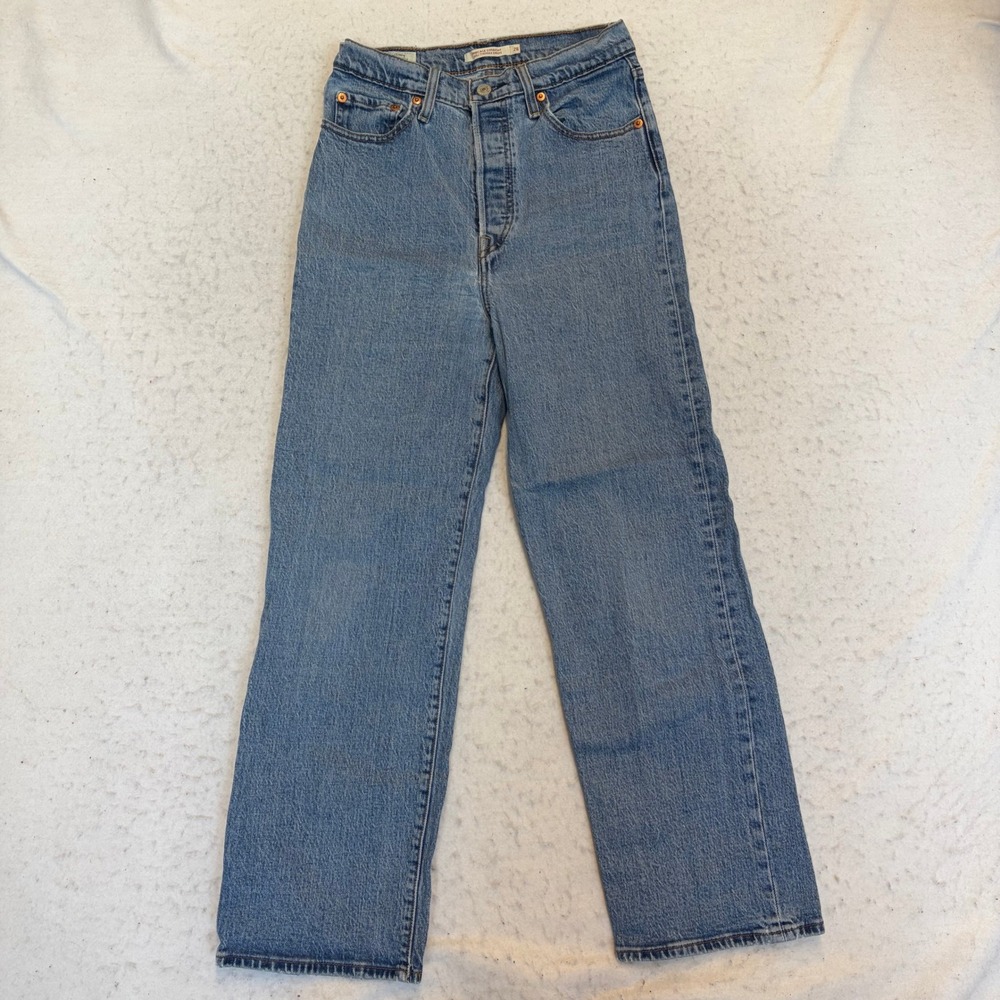 Levi's Ribcage Straight Jeans Womens 28 Blue High Rise Denim